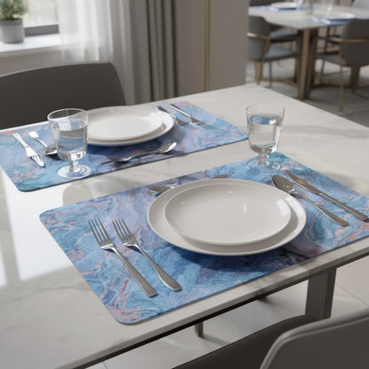 18" Set of Two Blue Abstract Faux Marble Cork Placemats