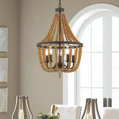Brown And Black Candle Style Five Light Metal Dimmable Chandelier