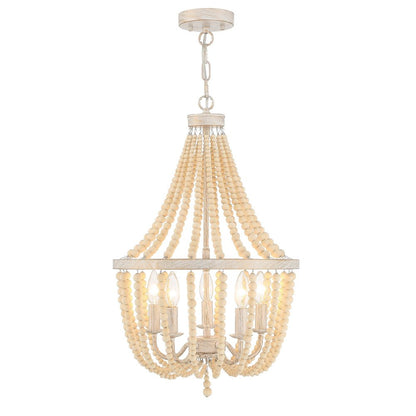 Gold And White Candle Style Five Light Metal Dimmable Chandelier