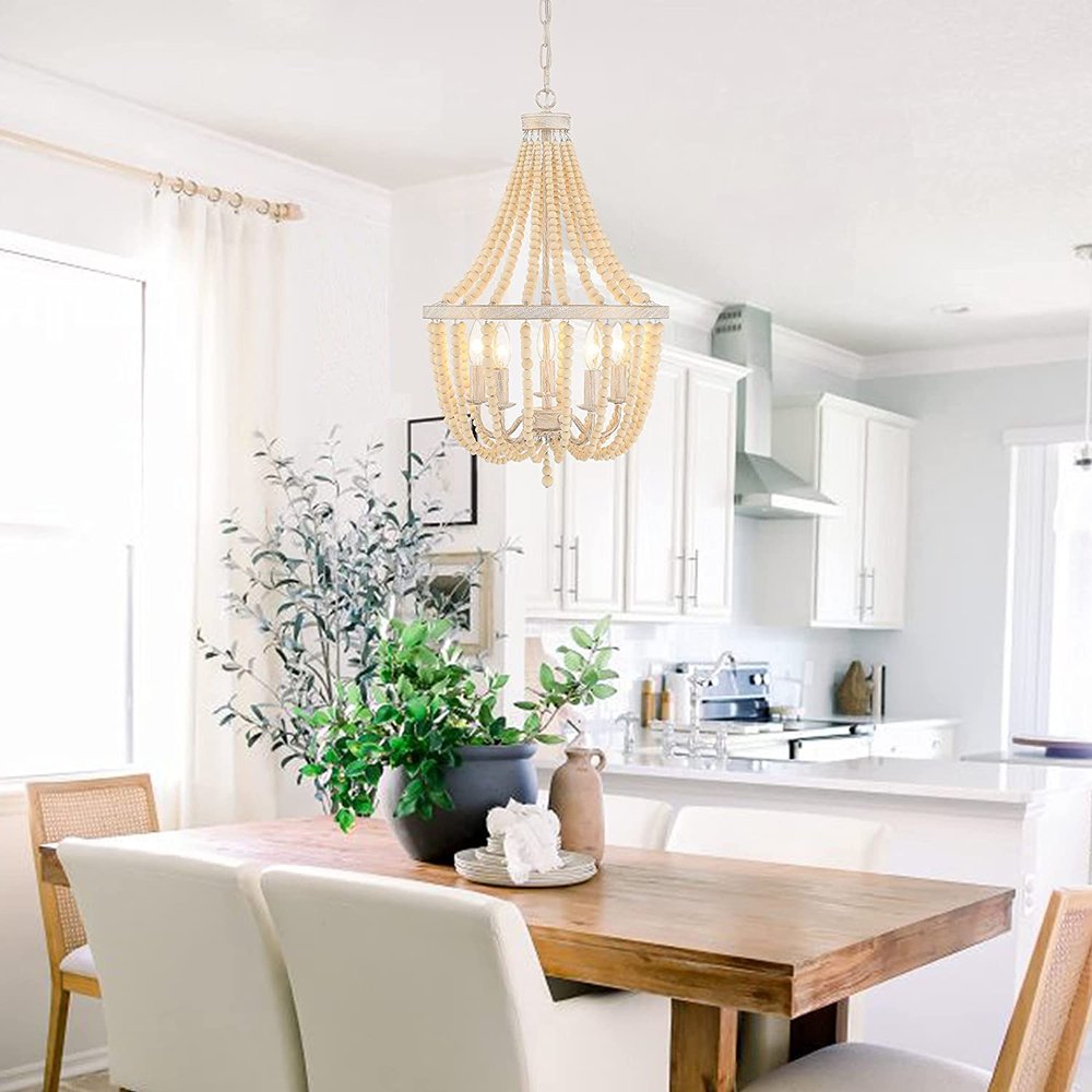 Gold And White Candle Style Five Light Metal Dimmable Chandelier