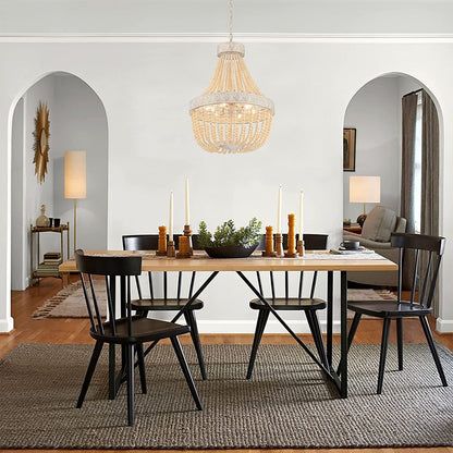 Gold And White Candle Style Six Light Metal Dimmable Chandelier