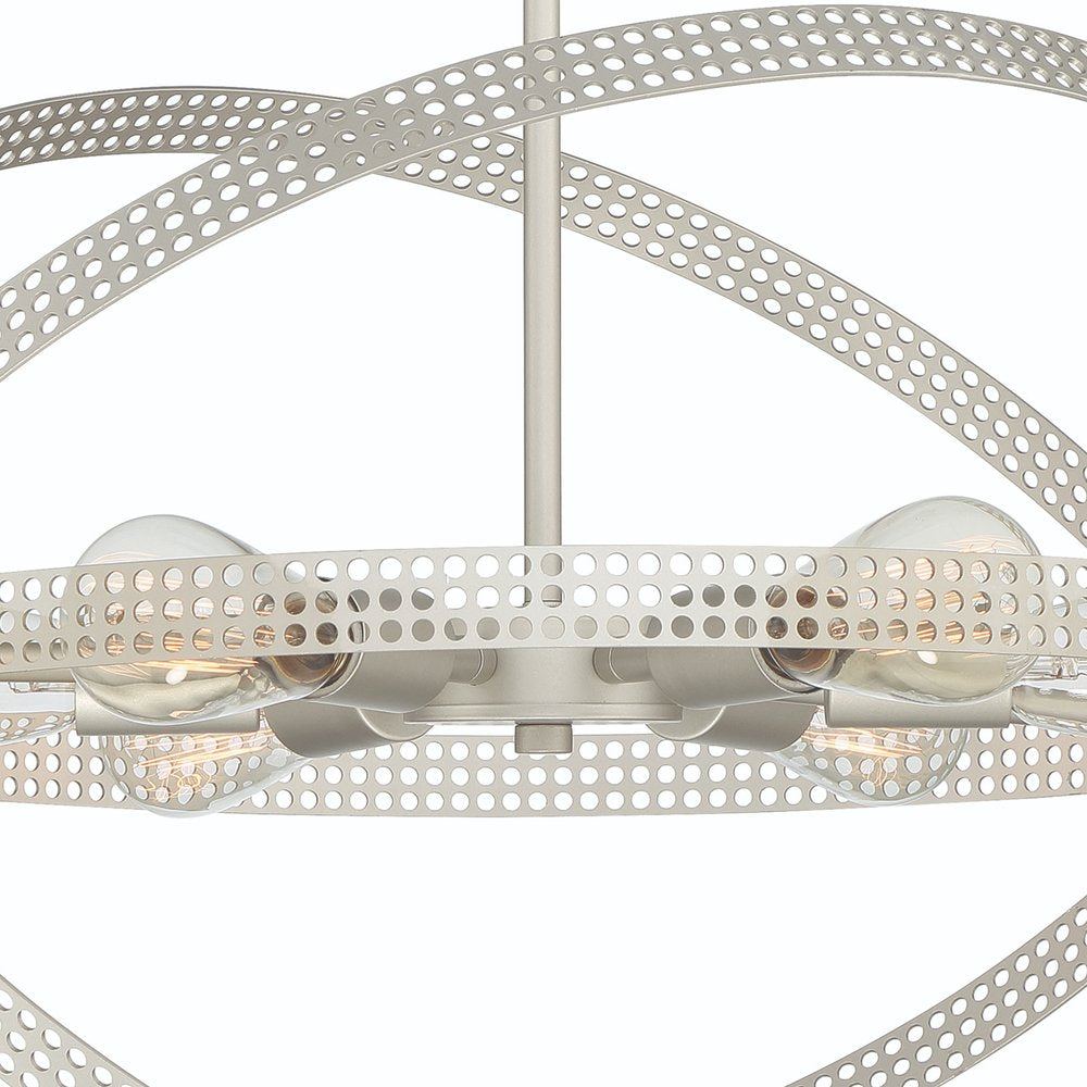 Silver Kitchen Island Six Light Metal Dimmable Chandelier