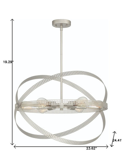 Silver Kitchen Island Six Light Metal Dimmable Chandelier