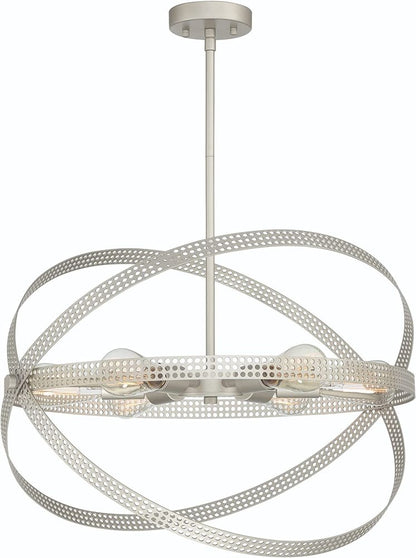 Silver Kitchen Island Six Light Metal Dimmable Chandelier