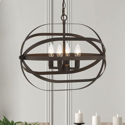 Bronze Candle Style Four Light Metal Dimmable Chandelier