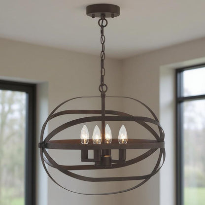 Bronze Candle Style Four Light Metal Dimmable Chandelier