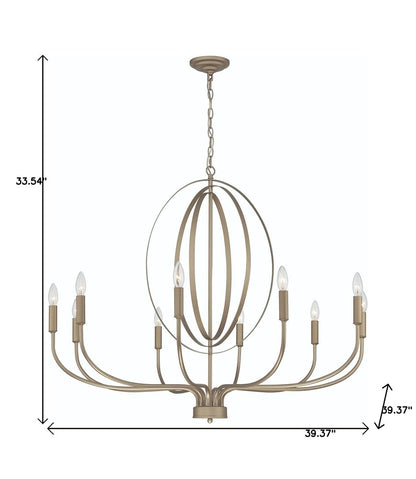 Brass Candle Style Ten Light Metal Dimmable Chandelier