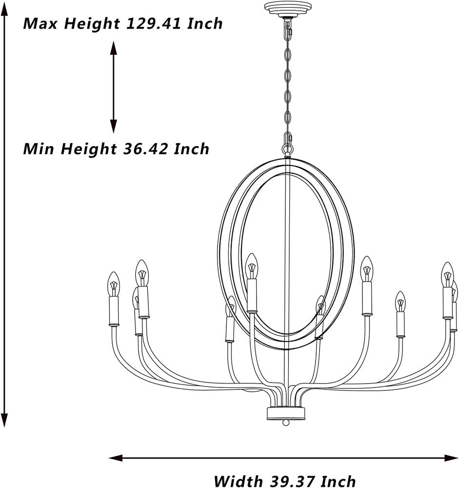 Brass Candle Style Ten Light Metal Dimmable Chandelier