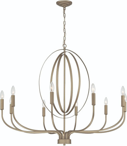 Brass Candle Style Ten Light Metal Dimmable Chandelier