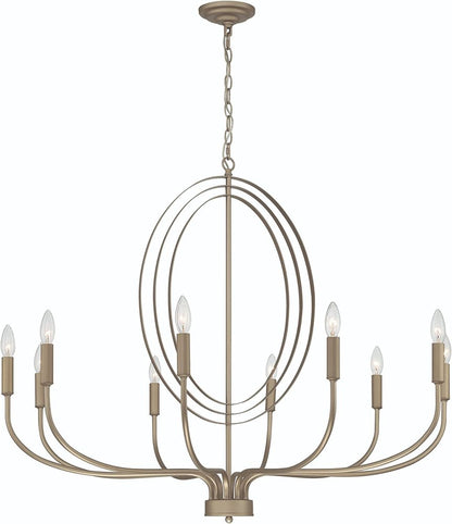 Brass Candle Style Ten Light Metal Dimmable Chandelier