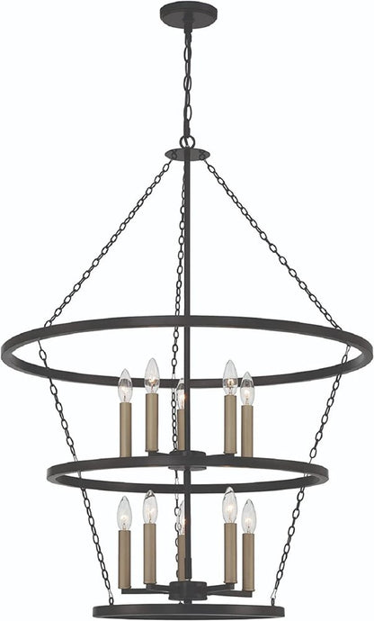 Black And Gold Candle Style Ten Light Metal Dimmable Chandelier