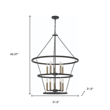 Black And Gold Candle Style Ten Light Metal Dimmable Chandelier