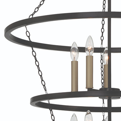 Black And Gold Candle Style Ten Light Metal Dimmable Chandelier