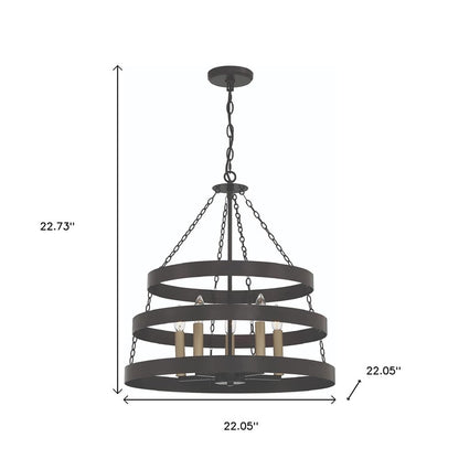 Black And Gold Candle Style Five Light Metal Dimmable Chandelier