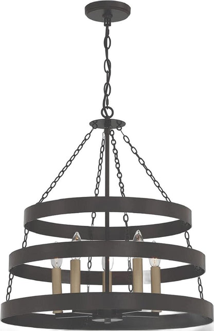 Black And Gold Candle Style Five Light Metal Dimmable Chandelier