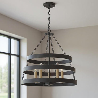 Black And Gold Candle Style Five Light Metal Dimmable Chandelier