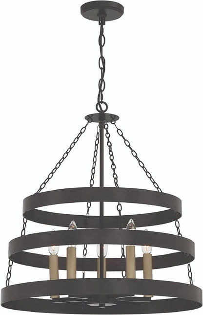 Black And Gold Candle Style Five Light Metal Dimmable Chandelier