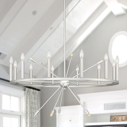 Silver Candle Style Multi Light Metal Dimmable Chandelier