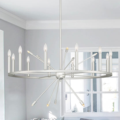 Silver Candle Style Multi Light Metal Dimmable Chandelier