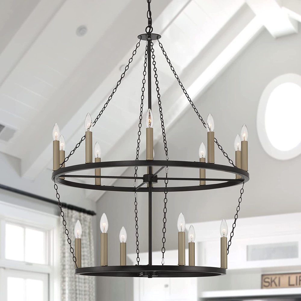 Black And Gold Candle Style Multi Light Metal Dimmable Chandelier