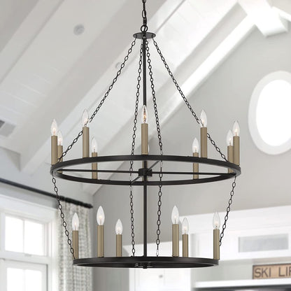 Black And Gold Candle Style Multi Light Metal Dimmable Chandelier