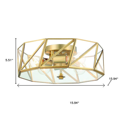 Brass Unique Statement Four Light Metal Dimmable Flush Chandelier With Clear Shades