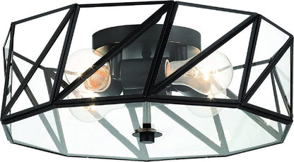 Black Unique Statement Four Light Metal Dimmable Flush Chandelier With Clear Shades