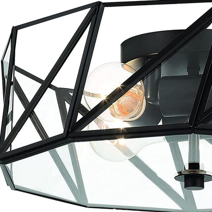 Black Unique Statement Four Light Metal Dimmable Flush Chandelier With Clear Shades