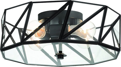 Black Unique Statement Four Light Metal Dimmable Flush Chandelier With Clear Shades