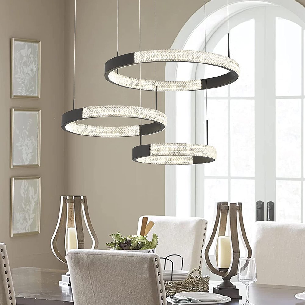 Black Candle Style Three Light Metal LED Dimmable Chandelier