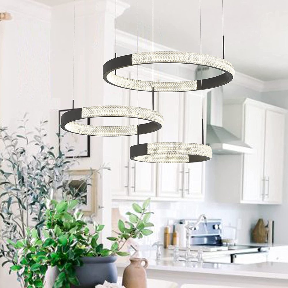 Black Candle Style Three Light Metal LED Dimmable Chandelier
