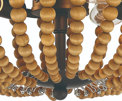 Brown And Black Wood Bead Three Light Flush Mount Ceiling Light