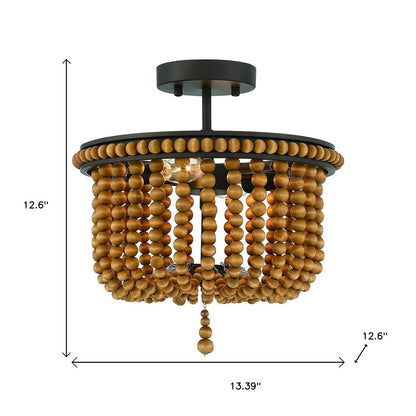 Brown And Black Unique Statement Two Light Metal Dimmable Flush Chandelier