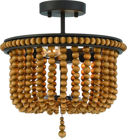 Brown And Black Unique Statement Two Light Metal Dimmable Flush Chandelier