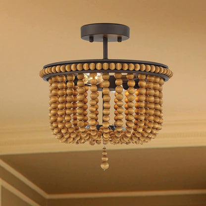 Brown And Black Unique Statement Two Light Metal Dimmable Flush Chandelier