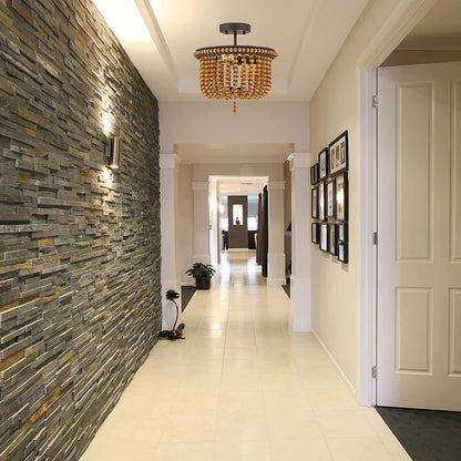 Brown And Black Unique Statement Two Light Metal Dimmable Flush Chandelier