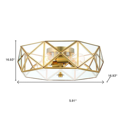 Brass Unique Statement Four Light Metal Dimmable Flush Chandelier
