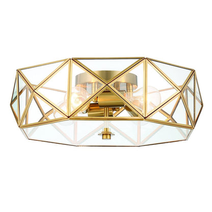 Brass Unique Statement Four Light Metal Dimmable Flush Chandelier