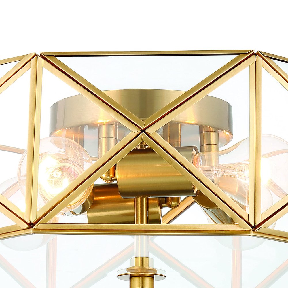 Brass Unique Statement Four Light Metal Dimmable Flush Chandelier