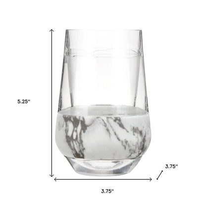 Set of Two Clear White And Black Plastic Angular Shape Stemless All Purpose Wine Glass