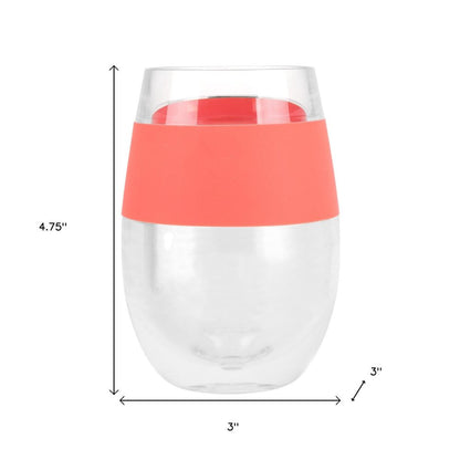Clear And Coral Tritan Plastic Convex Curve Shape Stemless All Purpose Wine Glass