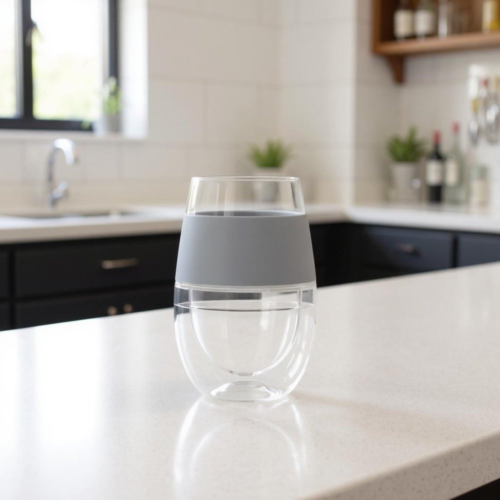 Clear And Gray Tritan Plastic Convex Curve Shape Stemless All Purpose Wine Glass