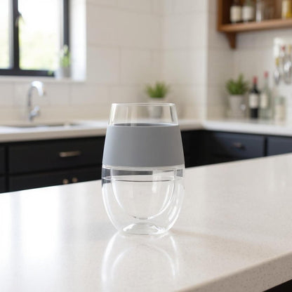 Clear And Gray Tritan Plastic Convex Curve Shape Stemless All Purpose Wine Glass
