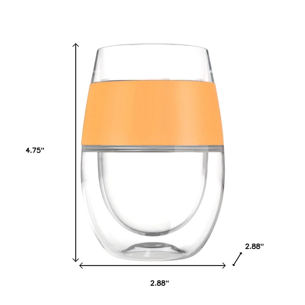 Clear And Orange Tritan Plastic Convex Curve Shape Stemless All Purpose Wine Glass