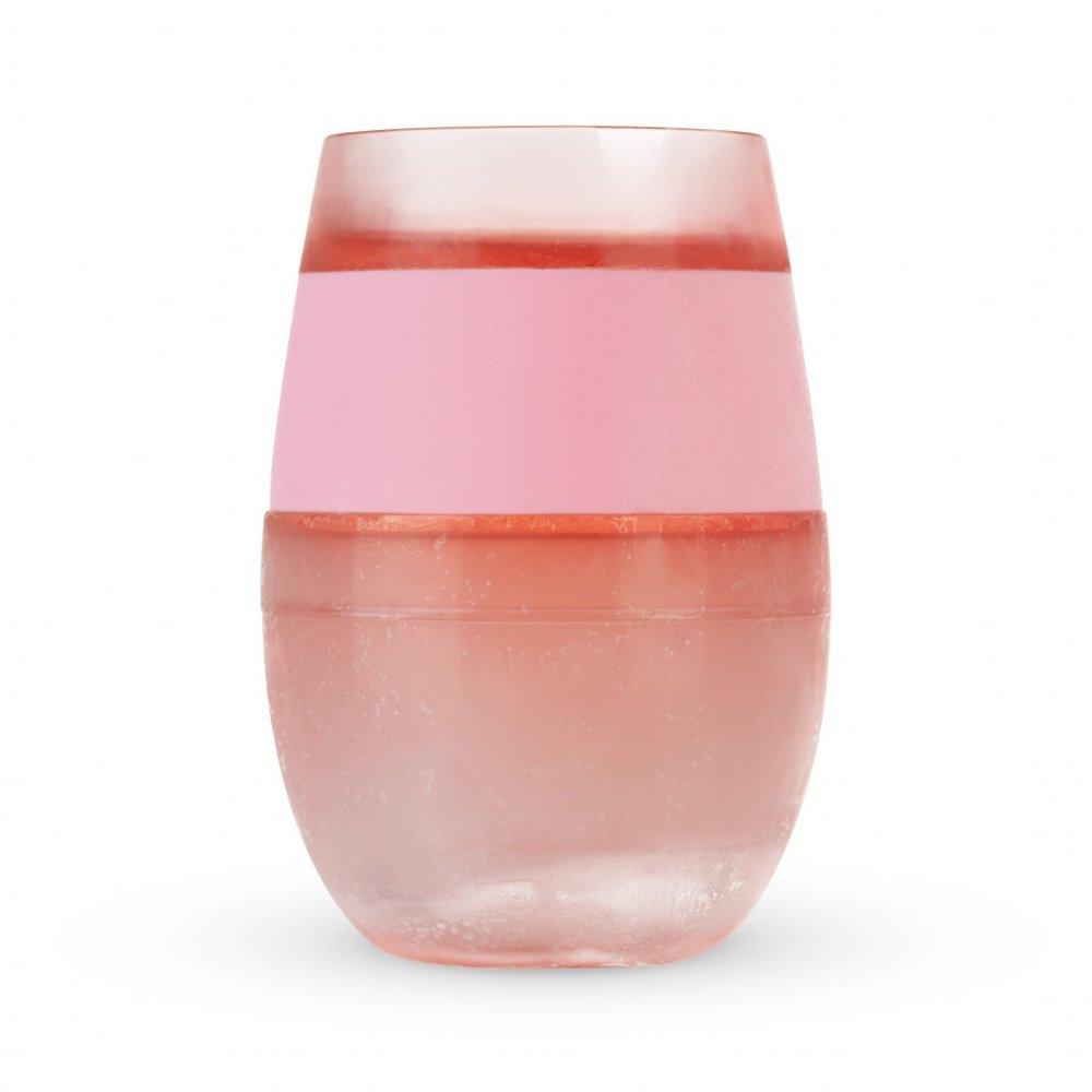 Clear And Pink Tritan Plastic Convex Curve Shape Stemless All Purpose Wine Glass