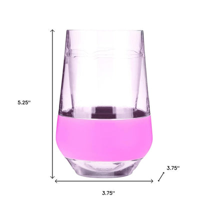 Set of Two Clear And Blush Plastic Angular Shape Stemless All Purpose Wine Glass