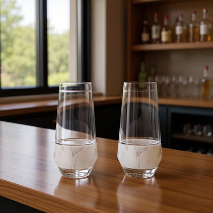 Set of Two Clear And White Plastic Angular Shape Stemless White Wine Glass