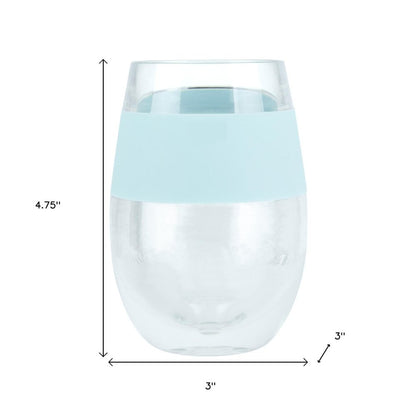 Clear And Blue Tritan Plastic Convex Curve Shape Stemless All Purpose Wine Glass