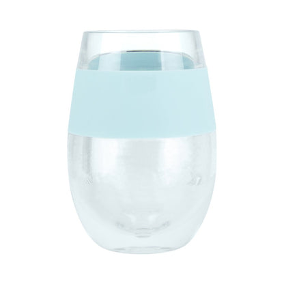 Clear And Blue Tritan Plastic Convex Curve Shape Stemless All Purpose Wine Glass