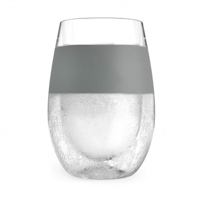 Set of Two Clear And Gray Tritan Plastic Convex Curve Shape Stemless All Purpose Wine Glass